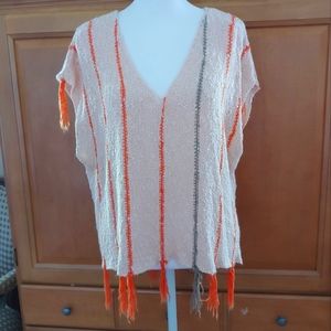 FATE Peach Crocheted Top with Tassels